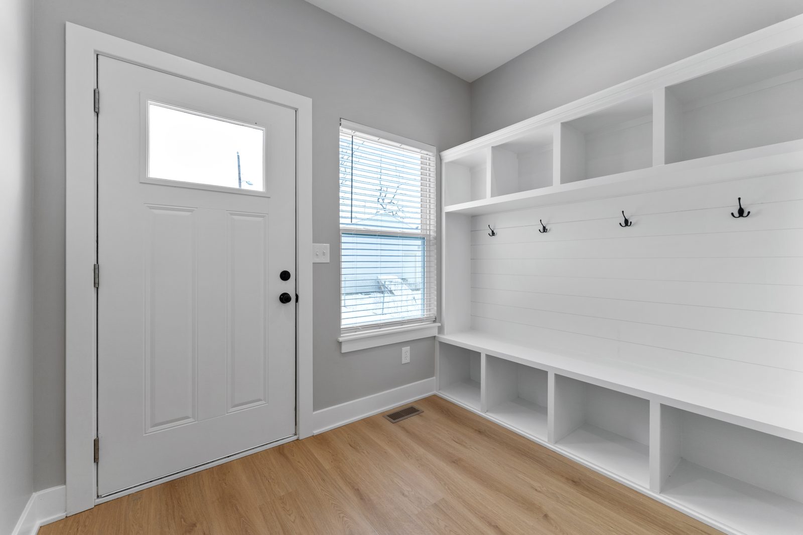 Shiplap drop zone at the back door