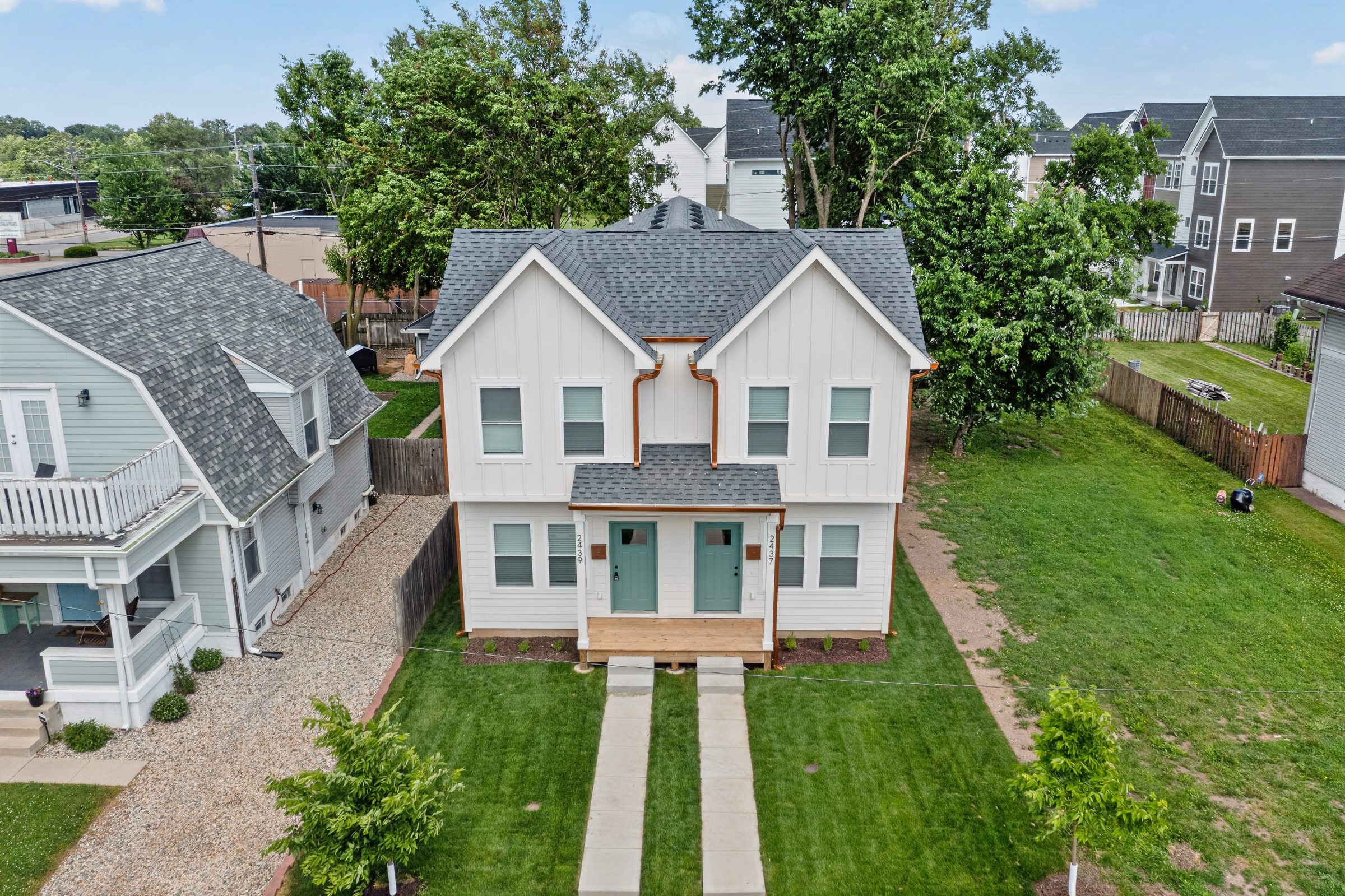 Drone view straight down the front walks