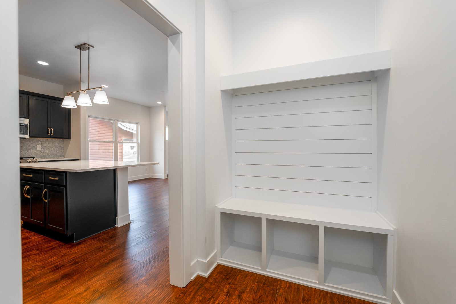 Built-in bench at the back door