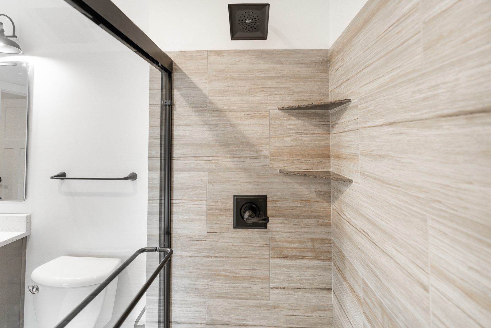 Wood-look tile shower