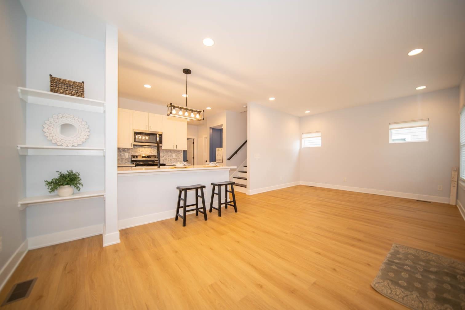 Living room open to the kitchen