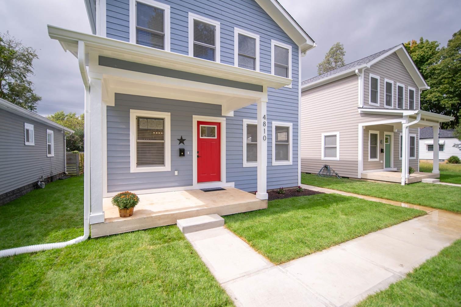 Front porch with red door