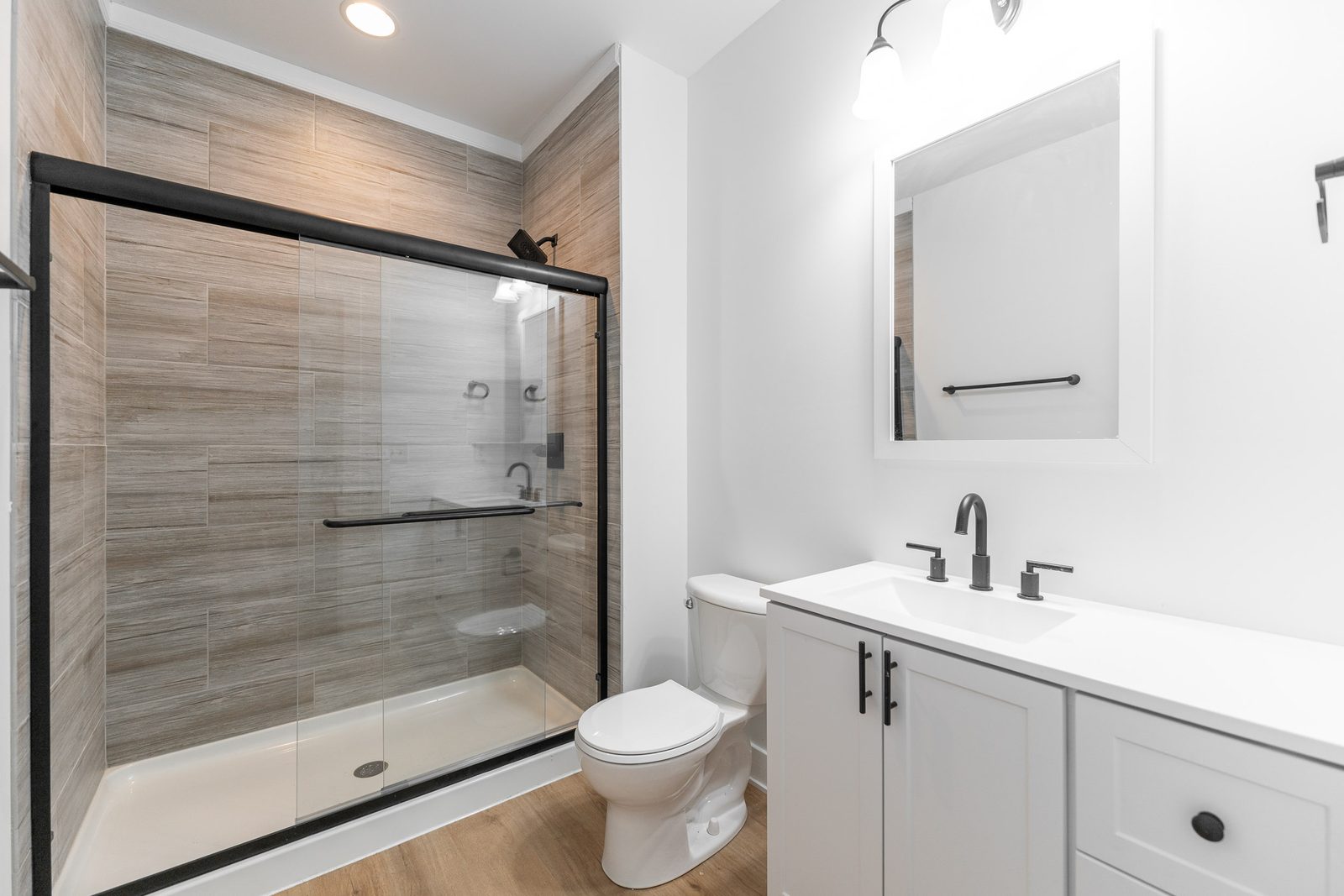 Wood-look tile shower